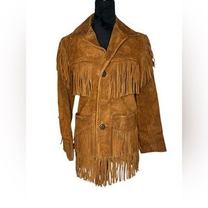 Fringe Leather Suede Jacket Jacket sz S Brown Western